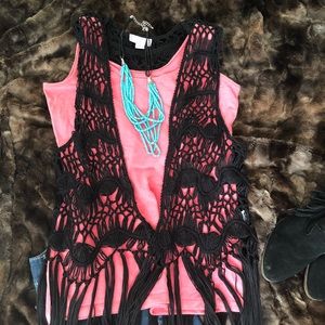 Long black fringe vest
